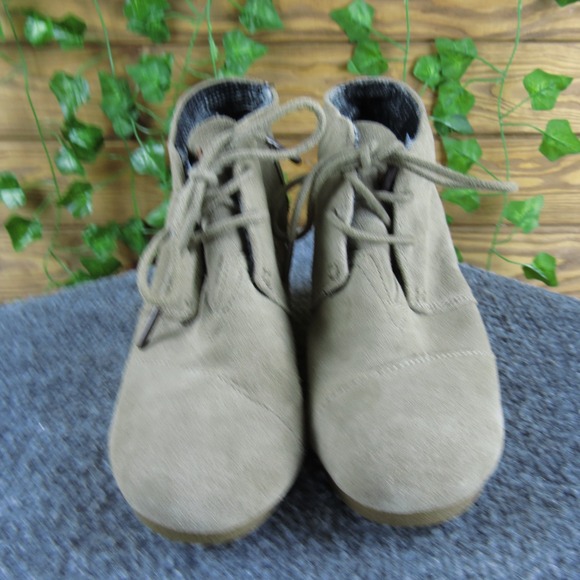 TOMS Kala Star Women's 7 Suede Leather Wedge Ankle Booties Lace-Up - Picture 2 of 8